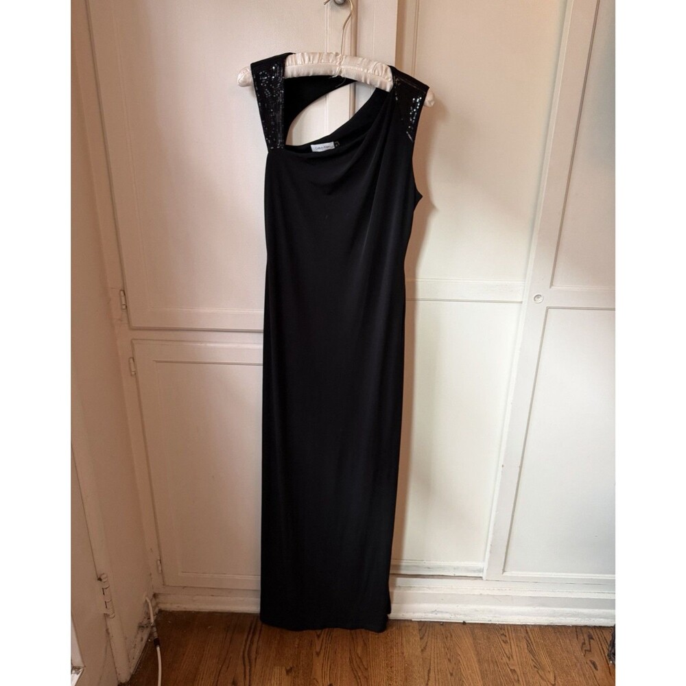 Calvin Klein Black Sequin Cutout Cowl Neck Maxi Gown Dress - Size 8